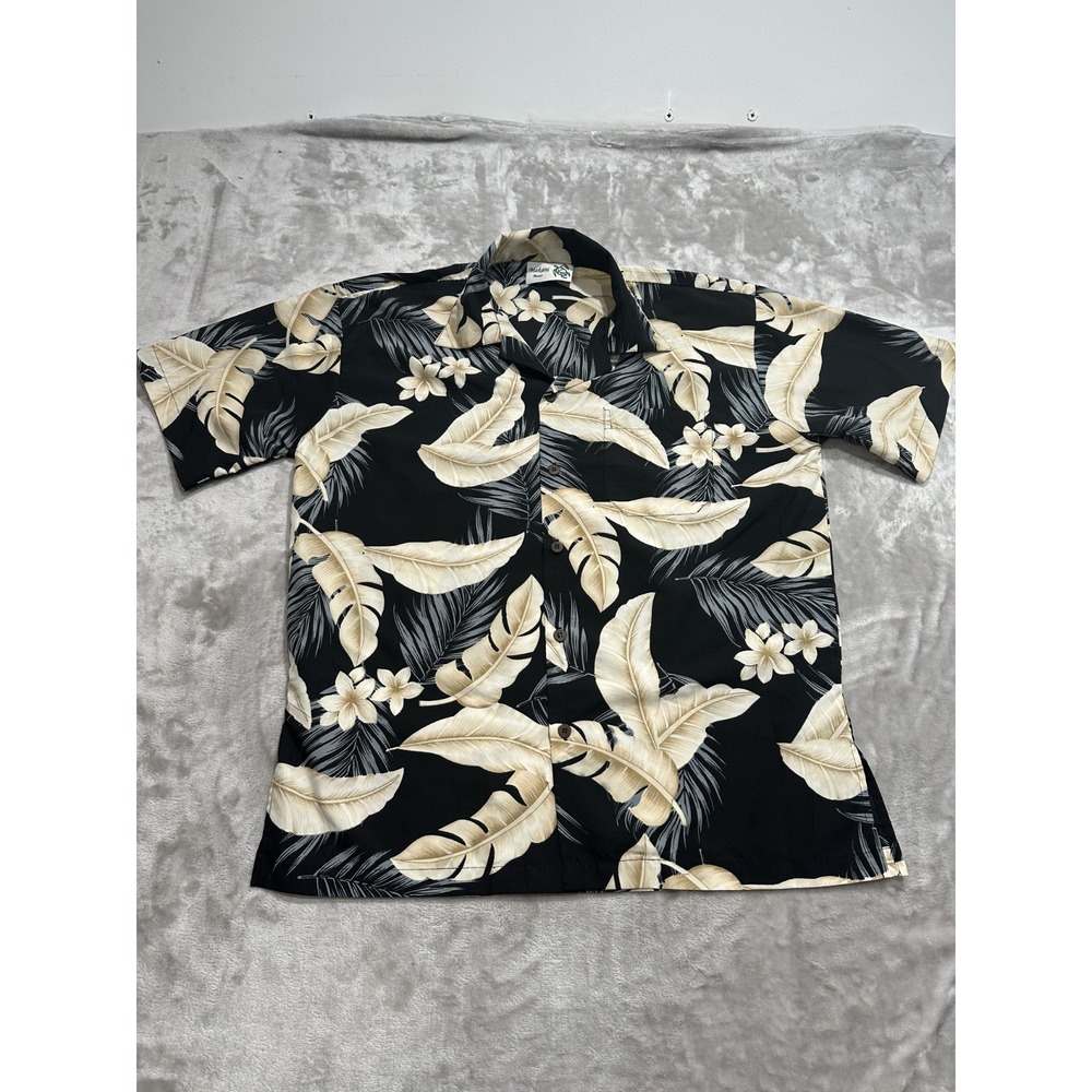 Makani Shirt‎ Mens Size Large Black Button Up Short Sleeve Floral Hawaiian Aloha